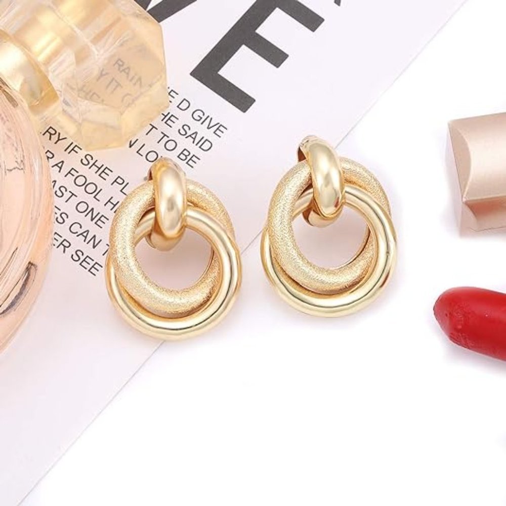 Twisted Earrings Round Double Circle Stud Earrings Statement